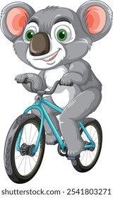 Cute koala happily cycling on a blue bike