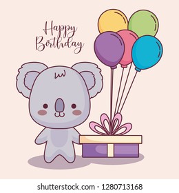 Cute Koala Happy Birthday Card Stock Vector (Royalty Free) 1280713168 ...