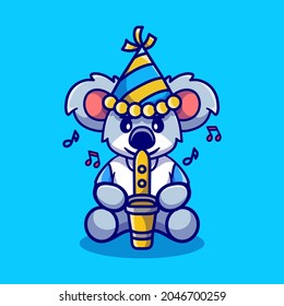 cute koala happy new year with trumpet and hat, suitable for happy new year t-shirt or mascot design