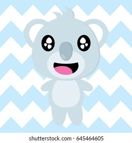 Cute koala is happy on chevron background vector cartoon, Kid postcard, wallpaper, and greeting card, T-shirt design for kids