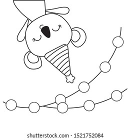 cute koala with hat party and garlands vector illustration design