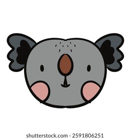 Cute Koala head icon illustration. Wild animal, mammal from the zoo. Funny koala face.