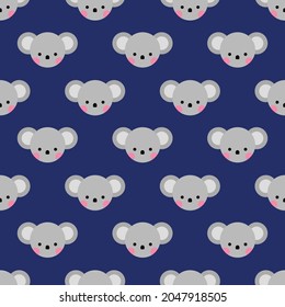 Cute Koala Head Seamless Pattern. Zoo Animals Background Vector. Cartoon Illustration. Green and blue Wallpaper. Pattern for Wrapping paper gift, textile, fabric,scrapbook, sticker, decoration
