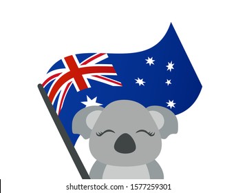 Cute Koala sosteniendo el vector de bandera australiana. Feliz día de Australia.