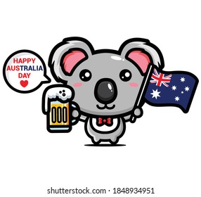 cute koala holding an australian flag
