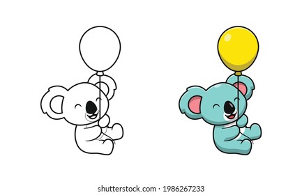 Cute koala holding balloons cartoon coloring pages for kids