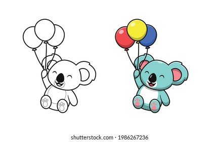 Cute koala, die Luftballons hält Cartoon-Farbseiten für Kinder