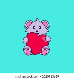 Cute koala holding a big red heart. Animal cartoon concept isolated. Can used for t-shirt, greeting card, invitation card or mascot.
