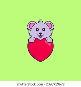 Cute koala holding a big red heart. Animal cartoon concept isolated. Can used for t-shirt, greeting card, invitation card or mascot.