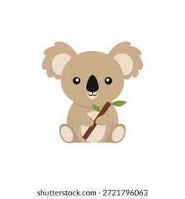 Lindo koala sosteniendo rama árbol Vector concepto de diseño de estilo plano