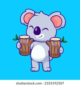 Cute Koala Holding Zweig Holzbaum Cartoon Vektorsymbol Illustration. Tiernatur-Symbol Konzept isolierter Premium-Vektorgrafik. Flachbildkartonstil