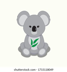 Cute koala Haltung Eukalyptus Blätter. Vektorillustration einzeln