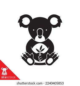 Cute Koala holding eucalyptus twig vector icon. Australian national symbol animal