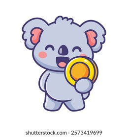 cute koala holding gold coin