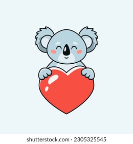Cute koala holding heart love in cartoon style. Vector illustration