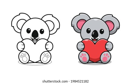 Cute koala holding love cartoon coloring pages for kids