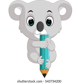 Cute koala holding pencil