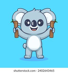 Cute Koala Holding Stick Branch Holz Cartoon Vektorsymbol
Illustration. Tiernatur-Symbol Konzept isolierte Prämie
Vektorgrafik. Flachbildkartonstil