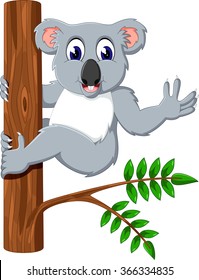 Cute koala holding tree