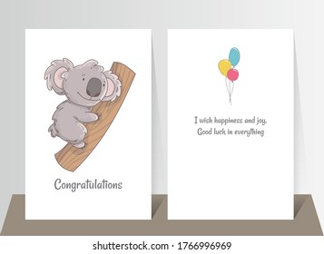 Cute koala holding tree. Hand drawn doodle poster