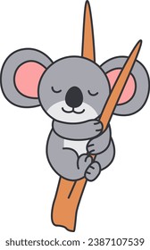 Cute koala holding a wooden stick. Vector illustration in cartoon style.