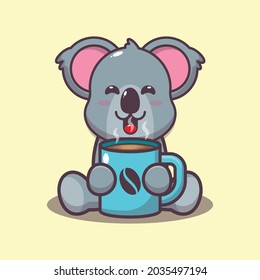 Cute koala with hot coffee. Cute animal cartoon illustration. Flat isolated vector illustration for posters, brochures, web, mascots, stickers, logos and icons.