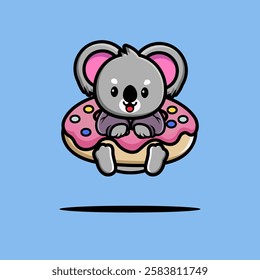 Cute koala hug big doughnut cartoon