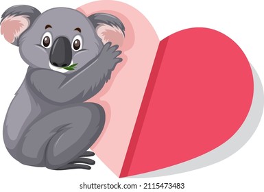 Cute koala hugging a big heart illustration