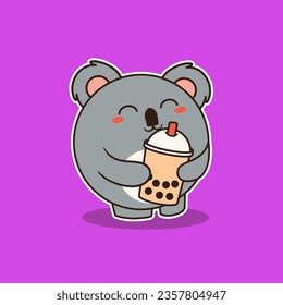 Cute Koala Hugging Bubble Tea Vector Illustration