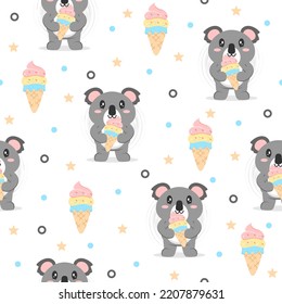 Cute koala ice cream cartoon trendy pattern background concepts.