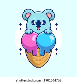 Cute koala with ice cream cone cartoon