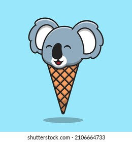 Cute koala ice cream cone cartoon vector icon illustration. animal food icon concept isolated premium vector. flat cartoon style