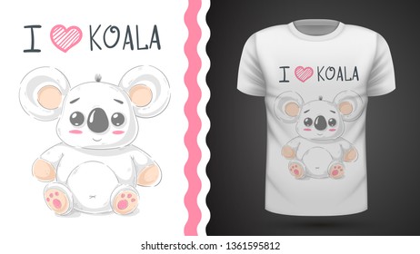 Cute koala - idea for print t-shirt. Hand draw