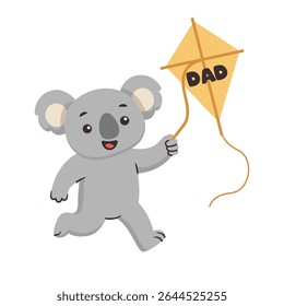 Cute Koala Illustration Design Holding a Kite With the Word Dad Written On It