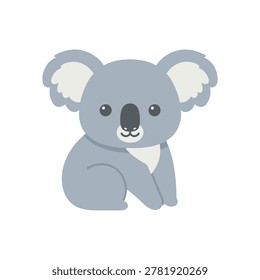 Cute koala illustration in flat vector style, featuring a seated gray koala with fluffy ears and minimalist design and isolated background