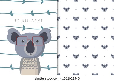 Ilustración de koala ligera con un patrón transparente en el fondo blanco