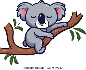 Cute Koala Illustration vector, sitting on branch