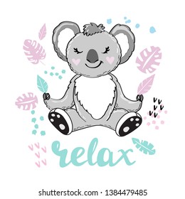 Cute koala and inscription relax on a white background