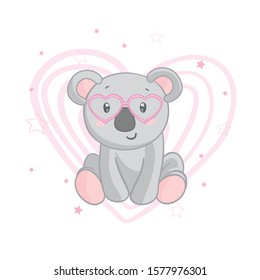 Cute Koala isolated on white background. Vector illustration. Design for child card, t-shirt.