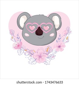 Cute Koala isolated on white background. Vector illustration. Design for child card, t-shirt.