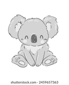 Cute koala isolated on white background, kids design print for nursery vector illustration.