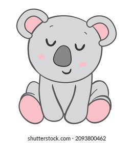 Cute koala, isolated vector. For printing on children's clothes, postcards, textiles, bags. Sticker and avatar of a koala bear. Decorations for the children's room, poster.