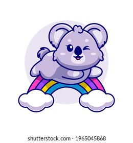 Cute koala jumping with rainbow cartoon