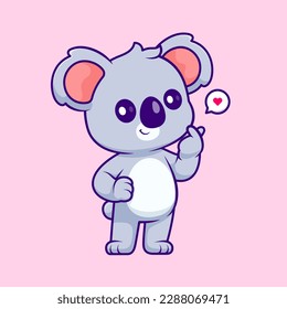 Cute Koala With Korean Love Sign Hand Cartoon Vector Icon Illustration. Animal Love Icon Concept Isolated Premium Vector. Flat Cartoon Style