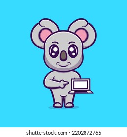 Cute koala with laptop vector icon illustration