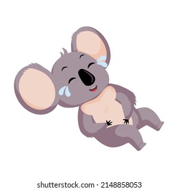 Cute Koala laughing isolated on white background. Cartoon character happy. Design of funny animals sticker for showing emotion. Vector illustration