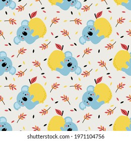 Cute koala and lemon seamless pattern
