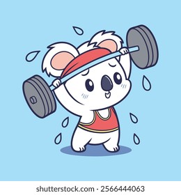 Cute Koala Lifting Barbell Cartoon Illustration for Fitness and Gym