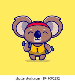 Cute Koala Lifting Dumbbell Cartoon Vector Icon Illustration. Animal Sport Icon Concept Isolated Premium Vector. Flat Cartoon Style