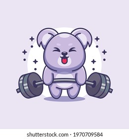 Cute koala lifting weights cartoon